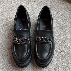 Bata Black Loafers with Silver Chain Accent